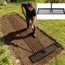 Lawn Leveling Rake, 42” x 10” Leveling Rake，Lawn Leveler w/ 72” Long Non-Slip Handle, Level Lawn Tool for Grass, Golf Field, Level Soil or Dirt Ground