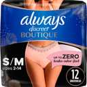 Always Discreet Boutique Adult Incontinence & Postpartum Underwear For Women, High-Rise, Size Small/Medium, Rosy, Maximum Absorbency, Disposable, 12 Count (Packaging May Vary)