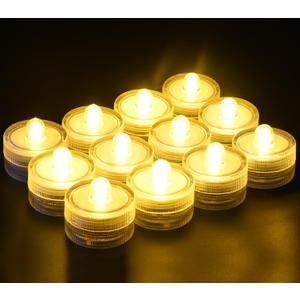 KOABY 12 Pack Warm Yellow Light Submersible LED Lights, Waterproof Flameless Submersible Lights for Decor