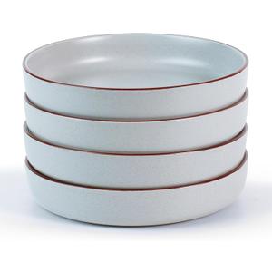 famiware Mercury Pasta Bowls Set of 4, 33 oz Large Salad Bowls, Ceramic Pasta Plates Bowls, Serving Bowls for Kitchen, Microwave & Dishwasher Safe, Light Gray