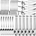 Thenshop 30 Pcs Stainless Steel Serving Utensils Set Flatware Set Include Large Serving Spoons Slotted Spoons Forks Soup Ladle Pie Server and Tongs for Buffet Party(Silver)