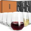 Stemless Wine Glasses Set of 6, 15oz Clear Drinking Glassware Dishwasher Safe, Wine Glass Tumblers for Red or White, Gift for Party, Holiday, Anniversary, Restaurant, Home Bar, Daily Use