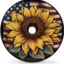 Spare Tire Cover with Backup Camera Hole American Flag Sunflower 16inch Wheel Cover Protector Universal Fit for Trailer,RV,Camper,SUV,Truck