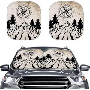 Renewold Mountain Front Window Sun Visor Automotive Windshield Sunshade Summer Outdoor Car Window Shade for Most Sedans Van SUV Truck Foldable Cool Sun Shield Cover Pack of 2 Portable Car Accessories