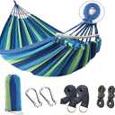 Hammocks for OutsideThickened Double hammocks Upgraded Thickened Canvas with Two Anti Roll Balance Beam and Sturdy Metal Knot Tree Straps 770lb Upgraded for Camping, Patio, Backyard, Outdoor (Blue)