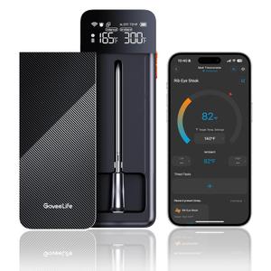 GoveeLife Smart Wireless Meat Thermometer with Bluetooth WiFi Ultra Range, Digital Oven Thermometer with Accuracy 1.8F, Charge Magnetic Base, Alarm, Kitchen Tools Suitable for BBQ, Grill, Smoker