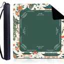 Foilswirl Peacock Mahjong Table Mat Floral Peacock, Ships Rolled33" x 33", Green Chinoiserie Peacock, Non-slip Noise Reduction Carrying Bag for Poker Board Card Games Dominoes