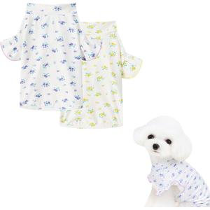 2Pcs Floral Shirt for Small Dog Girl Puppy & Cat - Cute, Soft, Lightweight, Breathable Purple & Yellow, XL (X-Large (12-15 lbs))