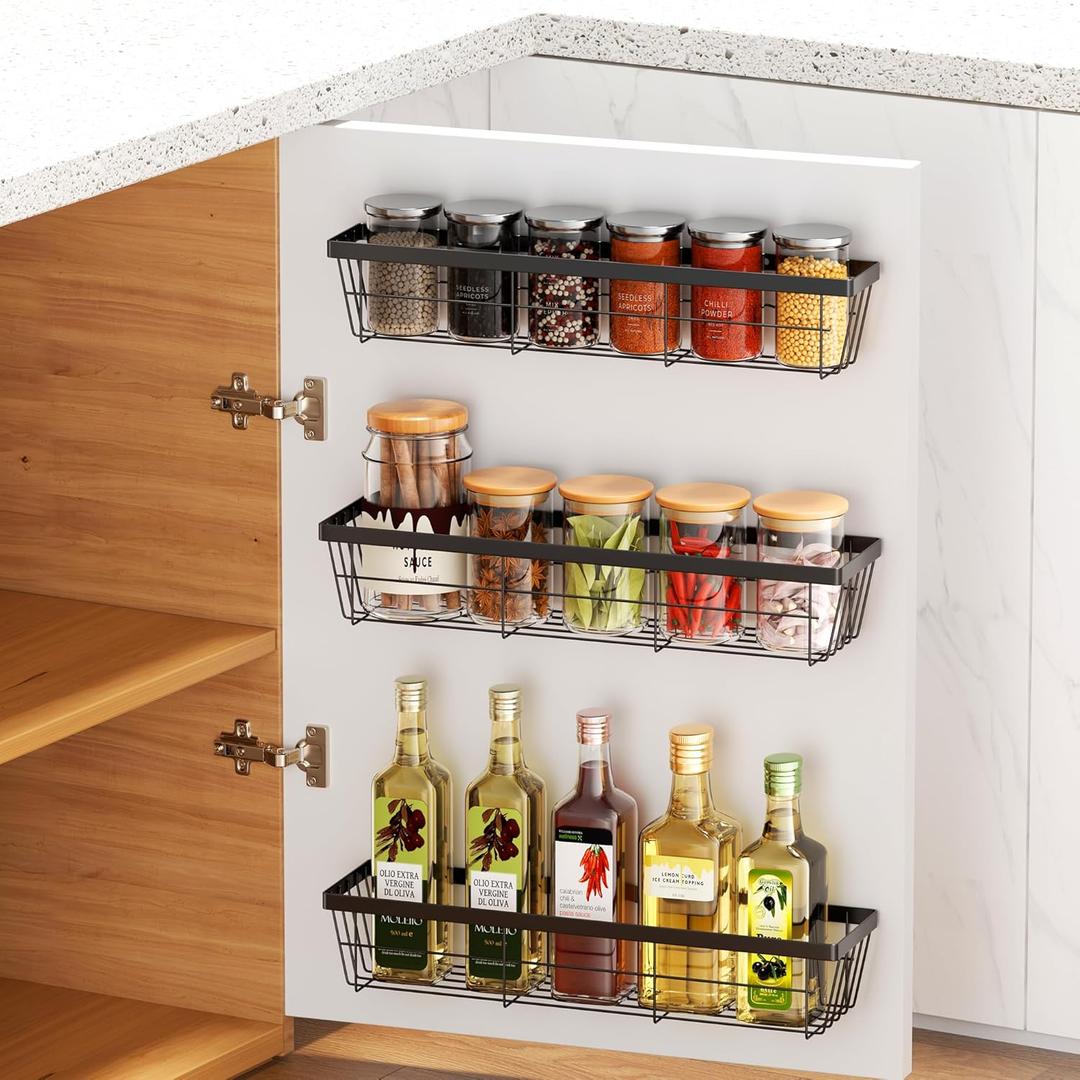 3PCS Cabinet Door Organizer,Self Adhesive Kitchen Cabinet Organizer,Cabinet Door Storage Box for Bathroom/Kitchen/Living room,Storage shelf rv must haves. (Blackiron)