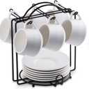 YHOSSEUN Espresso Cups Set with Saucers and Metal Stand Coffee Cup Set of 6 4 oz Cappuccino Cups Teacup for Tea Party - White