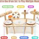 Kids Drum Set - Montessori Toys for 2 Year Old Boy Girl Birthday Gifts, 11 in 1 Wooden Musical Instruments for Toddlers 2-3, Musical Activity Table Preschool Learning Toys for Baby 18+ Months, Small