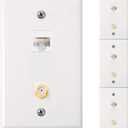 4 Pack Ethernet Coax Wall Plates, Cat6 Coax Wall Plate with Ethernet Port and Gold-Plated TV Coax Cable F-Type Port (White)