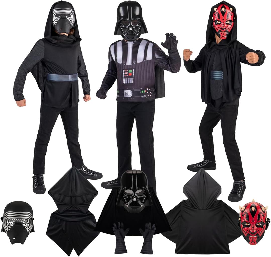 STAR WARS Villains Official Youth Dress-Up Set - Three Unique Costumes of Darth Vader, Darth Maul, and Kylo Ren - Size M (8-10)