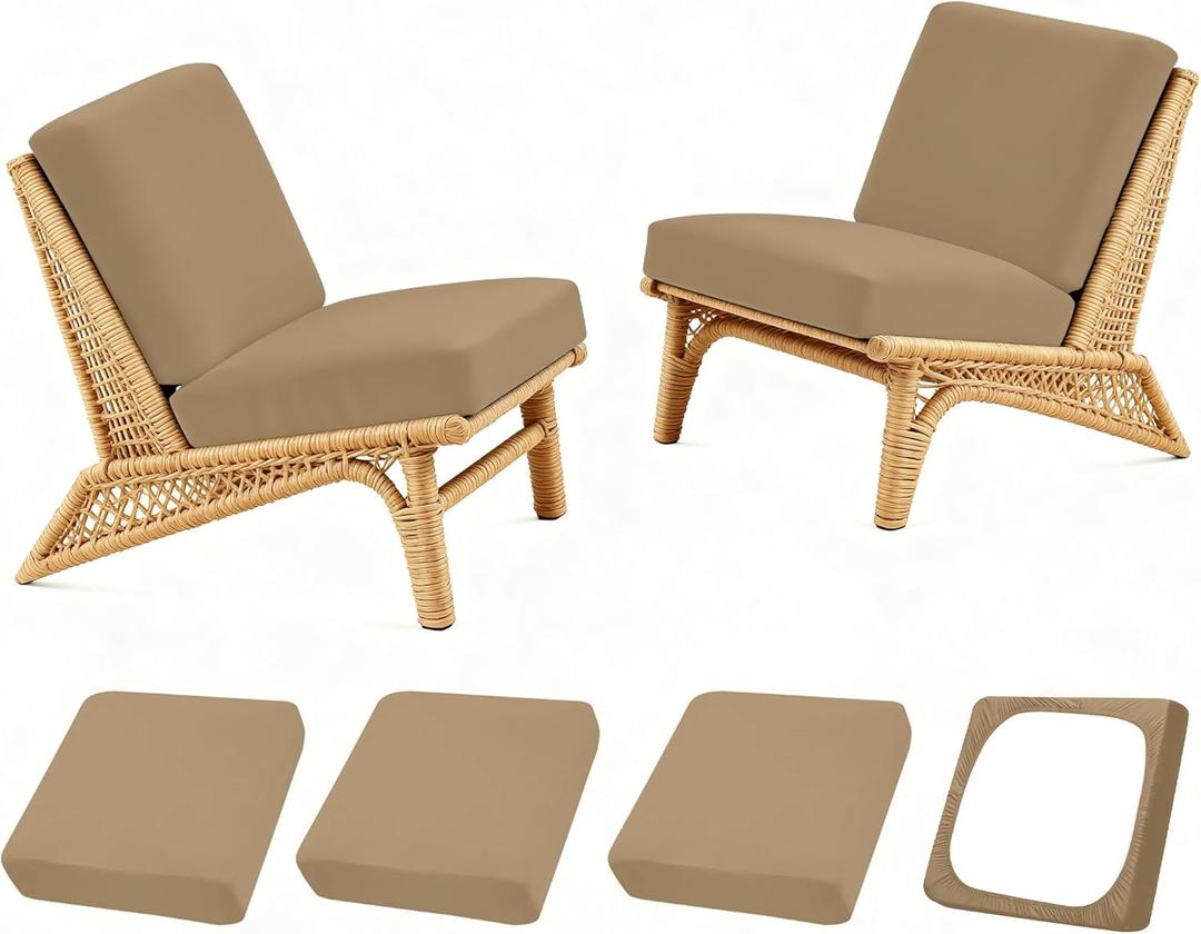 Patio Stretch Cushion Covers, Chair Cushion Covers& Sofa Replacement Slipcovers for Patio Furniture Cushion Covers, Washable Reusable Furniture Protector (4, Khaki)