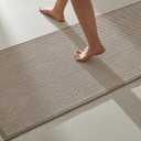 TYUU Bathroom Runner Rug, Long Bath Mat Washable Thin Quick Dry Low Pile Bathroom Runner Rugs Non Slip, Beige 24"x60"