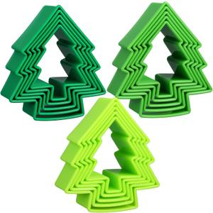 Domensi 3 Sets Christmas Tree Cookie Cutters, Plastic Christmas Cookie Cutter Tools for Baking, Biscuit (Green)