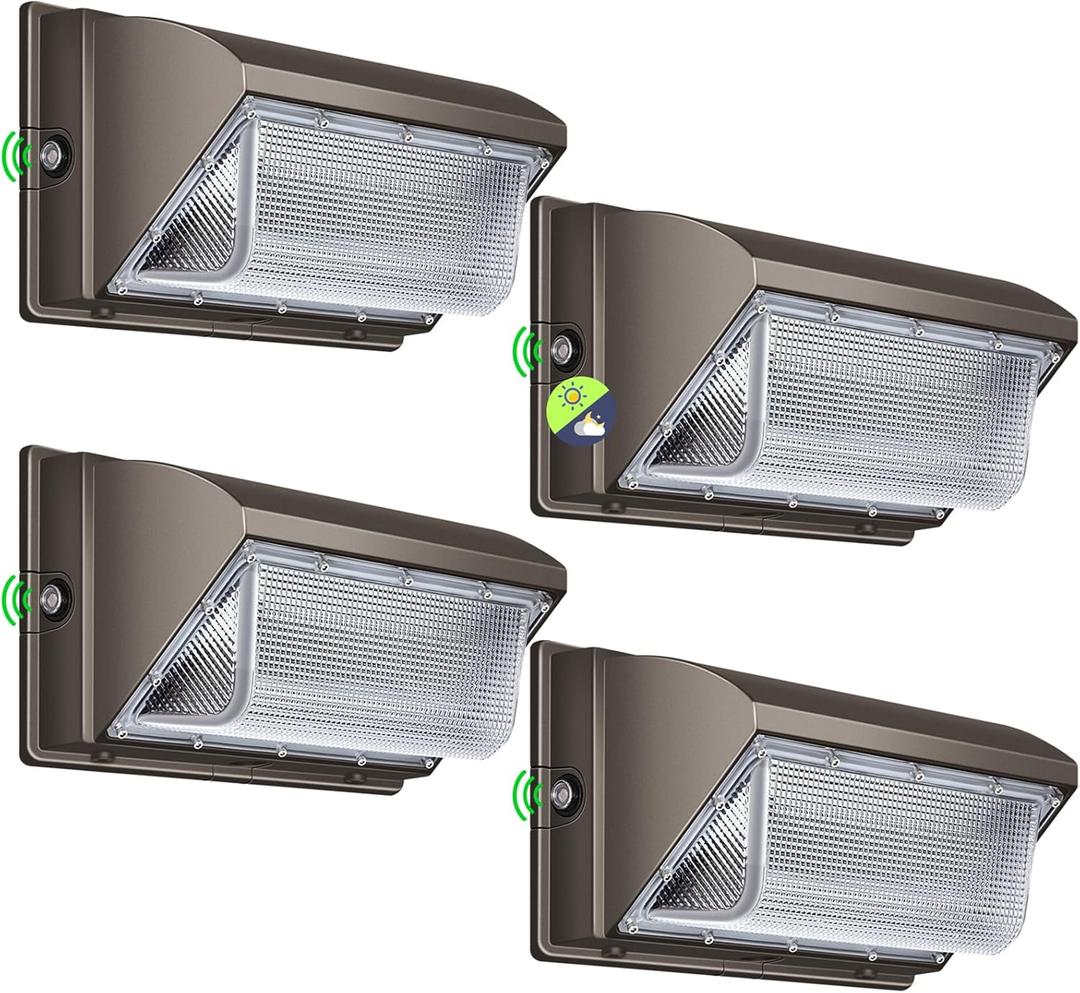 LED Wall Pack Light 500W Equivalent 18000LM LED Flood Security Light Dusk to Dawn Photocell 5000K 120W 100-277V Outdoor Wall Mount Lighting Commericial IP65 Waterproof for Yard Garage 4 Pack