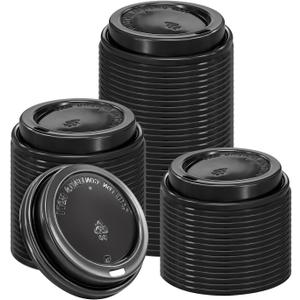 Lamosi 180 Pack Disposable Plastic Coffee Cup Lids Black, Leak-Proof To-Go Lids for 10/12/16/20/24 oz Paper Cups Hot & Cold Beverage Cup Covers Bulk for Iced Coffee, Milkshake, Smoothies