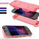 FIWWAT Protective Case for Nintendo Switch 2 (2025), TPU Middle Frame & PC Front Protector 360 Protection, Non-Slip Ergonomic Grip, Shockproof & Anti-Scratch Shell Cover, Pink