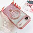 Fiyart Designed for iPhone Air Case 2025,Compatible with MagSafe Love Hearts Plating Camera Protection TPU Magnetic Glitter Shockproof Phone Bumper for Women Girls 6.6"-Pink