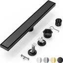DLONE Linear Shower Drain | 32" AISI 304 Stainless Steel Linear Drain, Matte Black Shower Drain with Tile Insert Panel & Adjustable Feet, Long Rectangle Shower Floor Drain in Bathroom, Balcony, etc