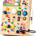 Joyreal Wooden Busy Board with LED Light, Montessori Toddler Toys, Wooden Sensory Board, Toddlers Activity Travel Toys for Boy & Girl Birthday Gift (Farm Theme)