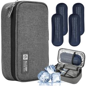 ALLCAMP Insulin Cooler Travel Case TSA Approved, Diabetic Medication Cooler Bag with 4 Ice Packs & Multi-Layer Storage, Portable Medical Cooler with Insulation Liner(Gray)