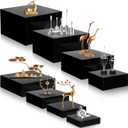 Geelin 8 Pack Acrylic Cube Risers Acrylic Boxes for Food Display Decorative Stands with Hollow Bottoms for Jewelry Food Buffet Risers Display Candy Table Decor, 8 Sizes, (Black)