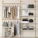 Industrial Pipe Clothing Rack Wall Mounted Heavy Duty, Space Saving Garment Hanger System for Wardrobe/Walk-in Closet, Gold (4 Tier)