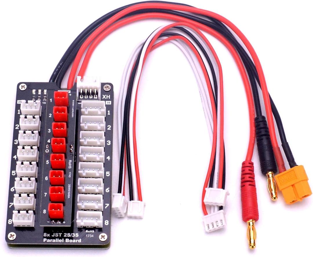 YoungRC JST Parallel Charging Board 2-3S Lipo Battery Balance Charge Board with JST Connectors for RC Drone Helicopter