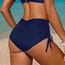 Leoparts Womens V Cut Bikini Bottoms Ruched Tummy Control Bathing Suit Bottom High Cut Drawstring Swimsuit Brief (Blue, M)