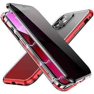 YUNQE Privacy Magnetic Case for iPhone 12/iPhone 12 Pro, Double Sided Magnet Adsorption Cover with Anti-Peep Screen Protector and Camera Lens Full Body Protective for iPhone 12/iPhone 12 Pro, Red, Pack of 4