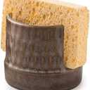 Zoeeker Sink Sponge Holder, Ceramic Dish Sponge Holder for Kitchen Sink Dish Rack Caddy for Bathroom, Sponges, Scrubbers, Brown and Gray