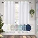 White Linen Curtains 63 Inch Length for Bedroom Pair Back Tab Pocket Simple Linen Panels Cotton Canvas Look Semi Translucent Boho Sheer Curtains for Living Room Dining Cabin Cottage Snow Pure White (52"W x 63"L (Pack of 2))
