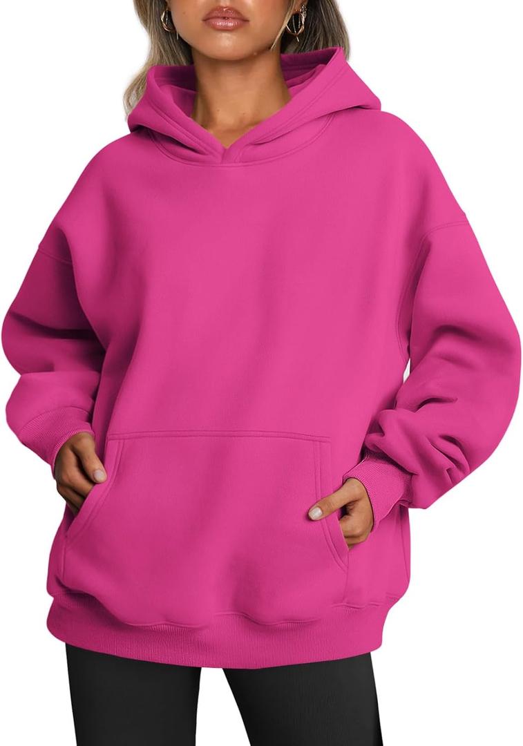 Trendy Queen Womens Oversized Hoodies Fleece Sweatshirts Sweaters Spring Outfits 2025 Pullover Fall Winter Clothes (Small, Hot Pink)