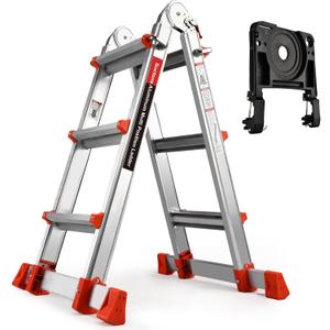 Soctone Ladder, A Frame 3 Step Ladder Extension Ladder, 11 Ft Multi Position Ladder & Removable Tool Tray with Stabilizer Bar, 330 lbs Weight Rating Telescoping Ladder for Household or Outdoor Work