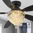 Crystal Ceiling Fan Fandelier with Lights-Ceiling Fans with Lights,54" Low Profile and Remote Control, Flush Mount, Reversible, Dimmable, Noiseless, Black Ceiling Fan for Bedroom