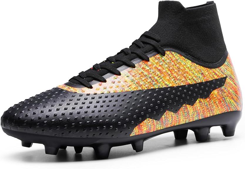 DREAM PAIRS Men's Soccer Cleats Lightweight Football Cleats Professional Training High-top Soccer Shoes (7.5, Black/Orange)