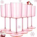 Ciaell 12 Pack Pink Plastic Wine Glasses - 10 Oz Disposable Wine Glasses with Stem for Parties & Weddings & Poolside & Outdoors & Camping