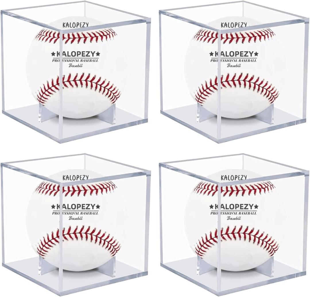 4 Pack Baseball Display Case, UV Protected Acrylic Boxes for Display,Clear Display Case Baseball Cube Memorabilia Showcase Autograph Ball Protector - for Official Size Ball