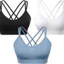 VEQKING Women's Cross Back Sports Bra Padded Strappy Medium Support Yoga Bra for Workout Fitness 3 Pack M