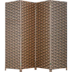 Room Divider Wood Screen 4 Panel Wood Mesh Woven Design Room Screen Divider Folding Portable Partition Screen Screen Wood for Home Office