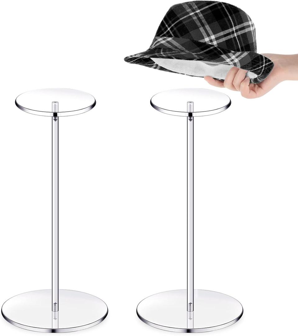 Yookeer 2 Set 12 Inch Clear Acrylic Hat Stands and Wig Display Rack Stands for Multiple Hats Display Tabletop Baseball Caps Watch Helmets Tabletop (Round Bottom)