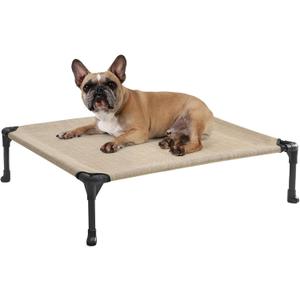 Veehoo Outdoor Elevated Dog Bed for Medium Dogs, Cooling Raised Dog Cot Off Ground Hammock Pet Beds with Breathable Mesh, No-Slip Feet, 32"x25", Beige Coffee