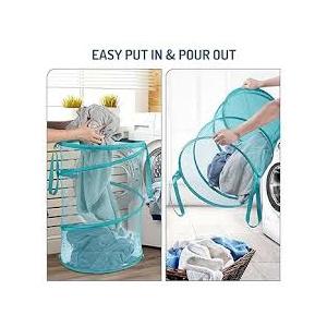 Mesh Popup Laundry Hamper 115L Collapsible Laundry Basket No Lid Extra Large Capacity Foldable Clothing Storage Basket with Handles 26 H x 18 W x 18 L (Turquoise Blue)