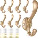 8 Pack Coat Hooks Wall Mount Heavy Duty Utility Retro Double Hooks for Hanging Coats,Hat, Towel, Key, Robe, Scarf, Bag, Cap (Gold)