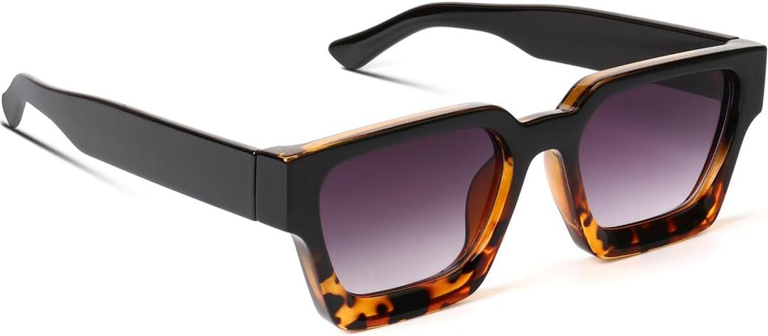 Trendy Square Sunglasses for Men Women Fashion Thick Rectangle Sun Glasses UV Protection Shades Designer Style (A-Leopard/Gradient Brown)