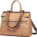 FADEON Laptop Bag for Women Designer PU Leather Large Tote Bags Backpack Purses with 15.6 Laptop Compartment Shoulder Handbag (Camel Brown Retro Style)