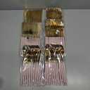 72 Items, Pink Plastic Silverware,Gold Disposable Flatware with Pink Handle, Gold Plastic Cutlery Set Includes: 24 Forks, 24 Knives and 24 Spoons, Tableware Set for Party and Wedding