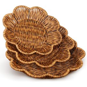 3 Pcs Poly Wicker Basket, Prune-Shaped Bread Baskets Sets, Vintage Storage Baskets Trays for Snack, Desserts, Bread, Fruits, Vegetables, Thanksgiving Table (3 Different Sizes)